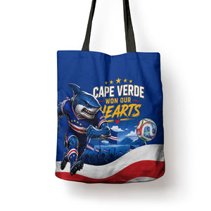 Cape Verde Won Our Hearts Soccer Tote Bag Blue Sharks Football Mascot Patriotic National Team