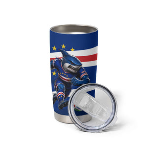 Cape Verde Won Our Hearts Soccer Tumbler Cup Blue Sharks Football Mascot Patriotic National Team