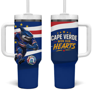 Cape Verde Won Our Hearts Soccer Tumbler With Handle Blue Sharks Football Mascot Patriotic National Team