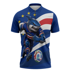 Cape Verde Won Our Hearts Soccer Zipper Polo Shirt Blue Sharks Football Mascot Patriotic National Team