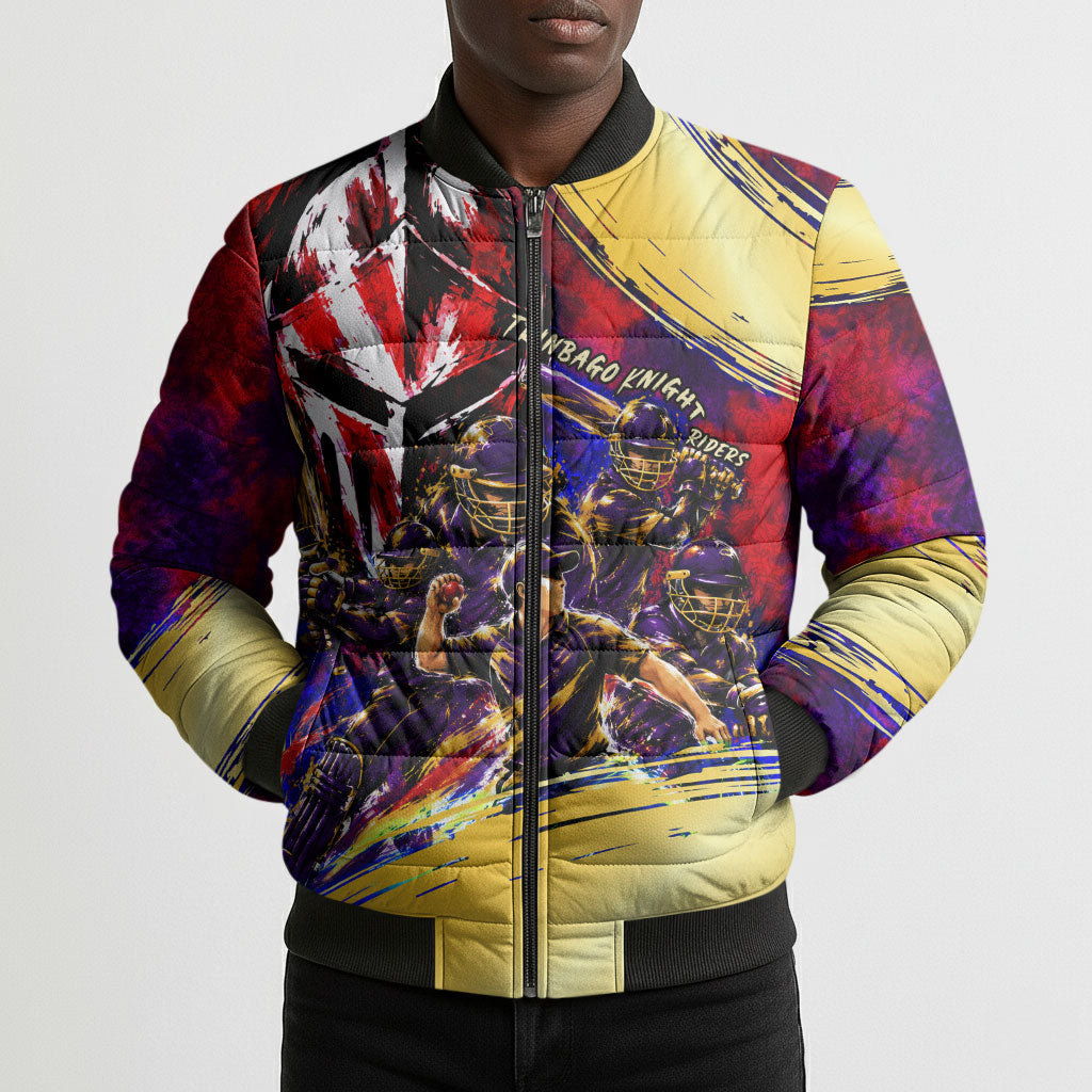 Trinbago Knight Riders Cricket Bomber Puffer Jacket Trinidad and Tobago Unleash The Knight Brush Stroke