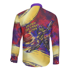 Trinbago Knight Riders Cricket Long Sleeve Button Shirt Trinidad and Tobago Unleash The Knight Brush Stroke