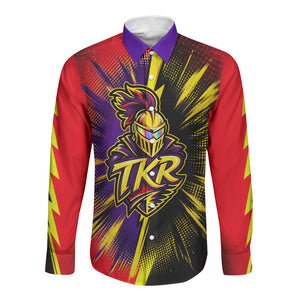Trinidad and Tobago Cricket Long Sleeve Button Shirt Trinbago Knight Riders - Ride Or Die Comic Halftone