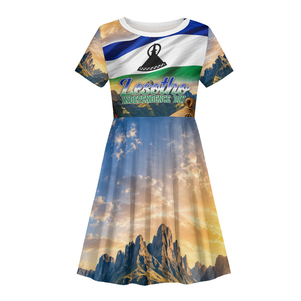 Lesotho Independence Day Kid Short Sleeve Dress Basotho Hat Flag And Cultural Heritage
