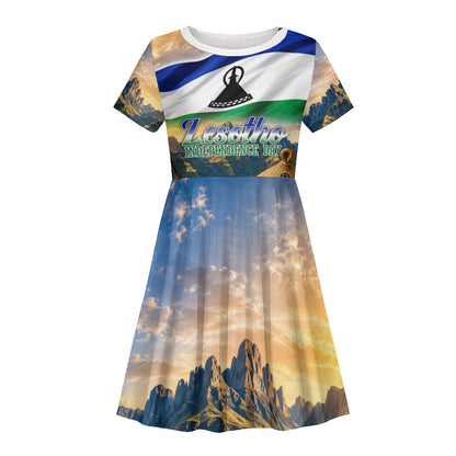 Lesotho Independence Day Kid Short Sleeve Dress Basotho Hat Flag And Cultural Heritage