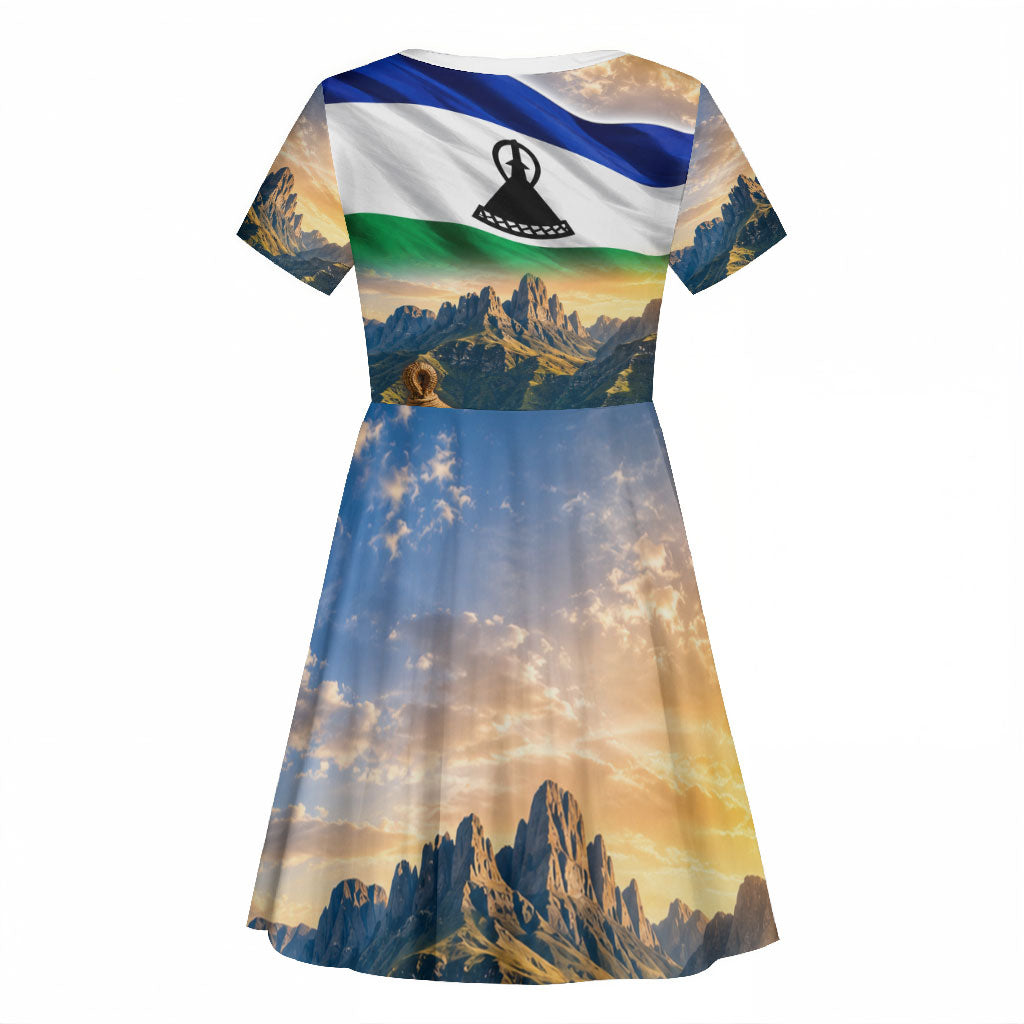 Lesotho Independence Day Kid Short Sleeve Dress Basotho Hat Flag And Cultural Heritage