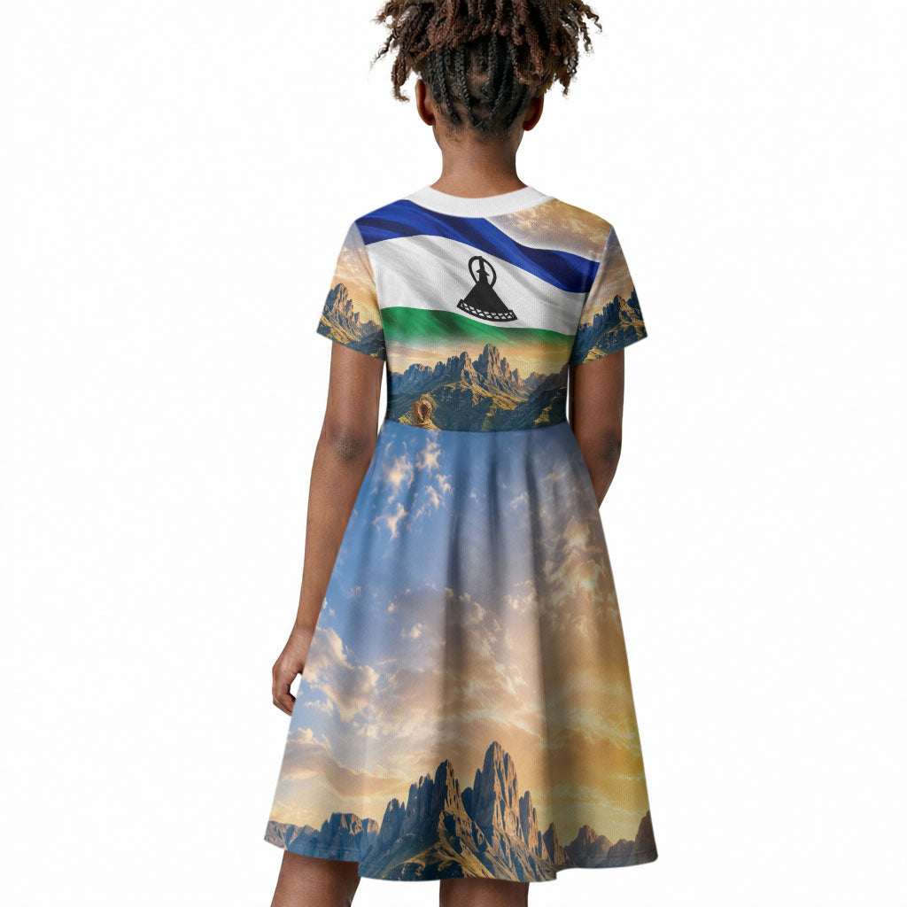 Lesotho Independence Day Kid Short Sleeve Dress Basotho Hat Flag And Cultural Heritage