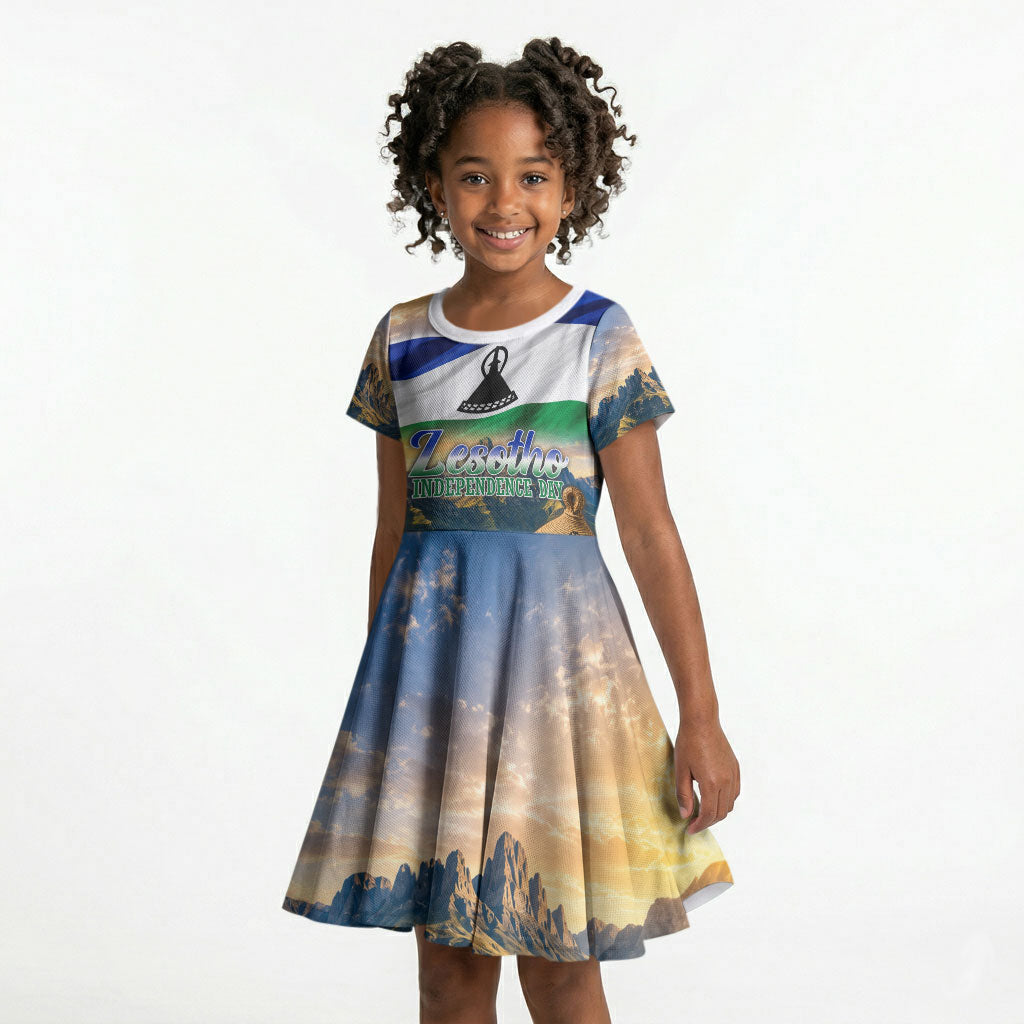 Lesotho Independence Day Kid Short Sleeve Dress Basotho Hat Flag And Cultural Heritage