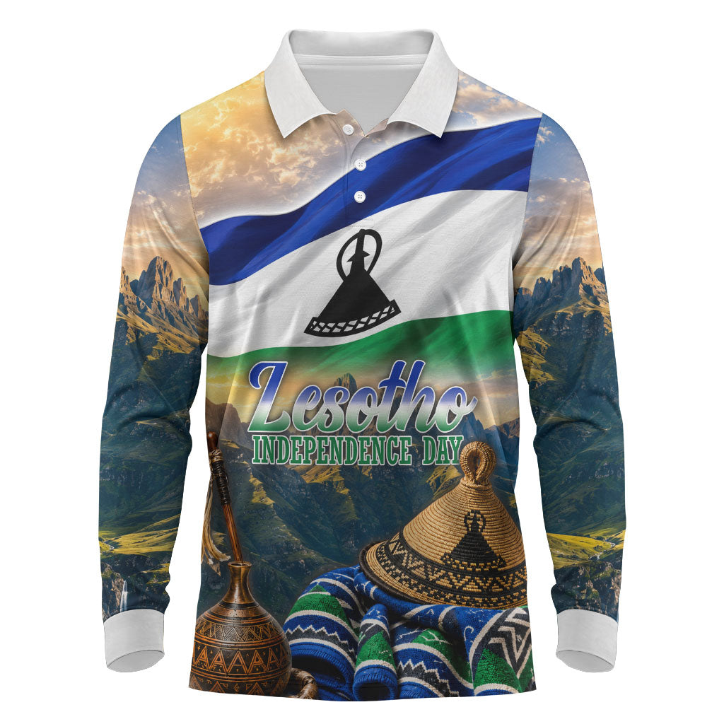 Lesotho Independence Day Long Sleeve Polo Shirt Basotho Hat Flag And Cultural Heritage