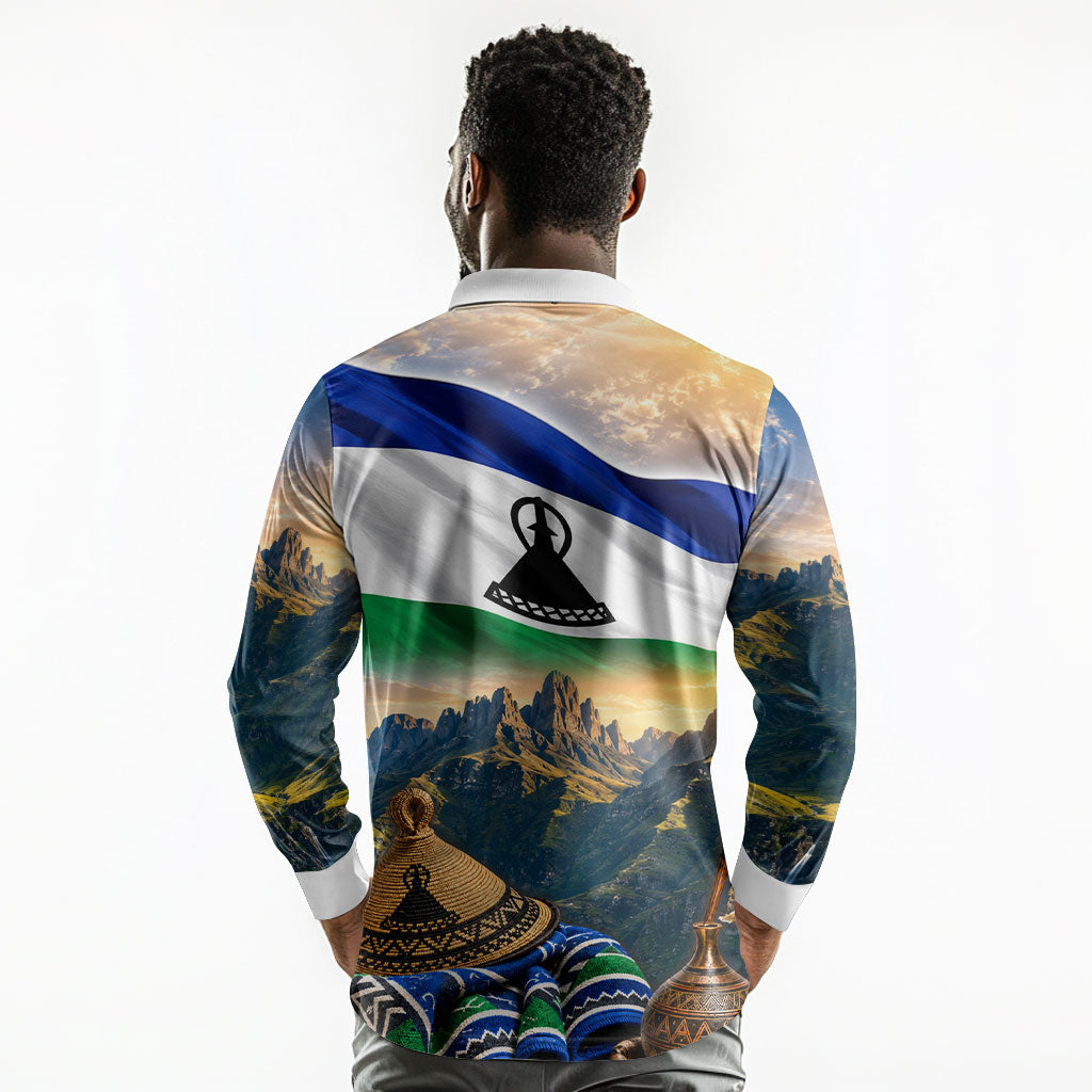Lesotho Independence Day Long Sleeve Polo Shirt Basotho Hat Flag And Cultural Heritage