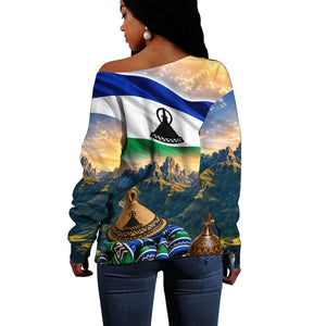 Lesotho Independence Day Off Shoulder Sweater Basotho Hat Flag And Cultural Heritage