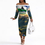 Lesotho Independence Day Off The Shoulder Long Sleeve Dress Basotho Hat Flag And Cultural Heritage