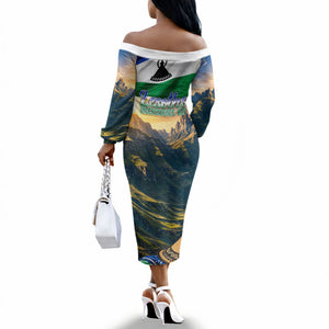 Lesotho Independence Day Off The Shoulder Long Sleeve Dress Basotho Hat Flag And Cultural Heritage