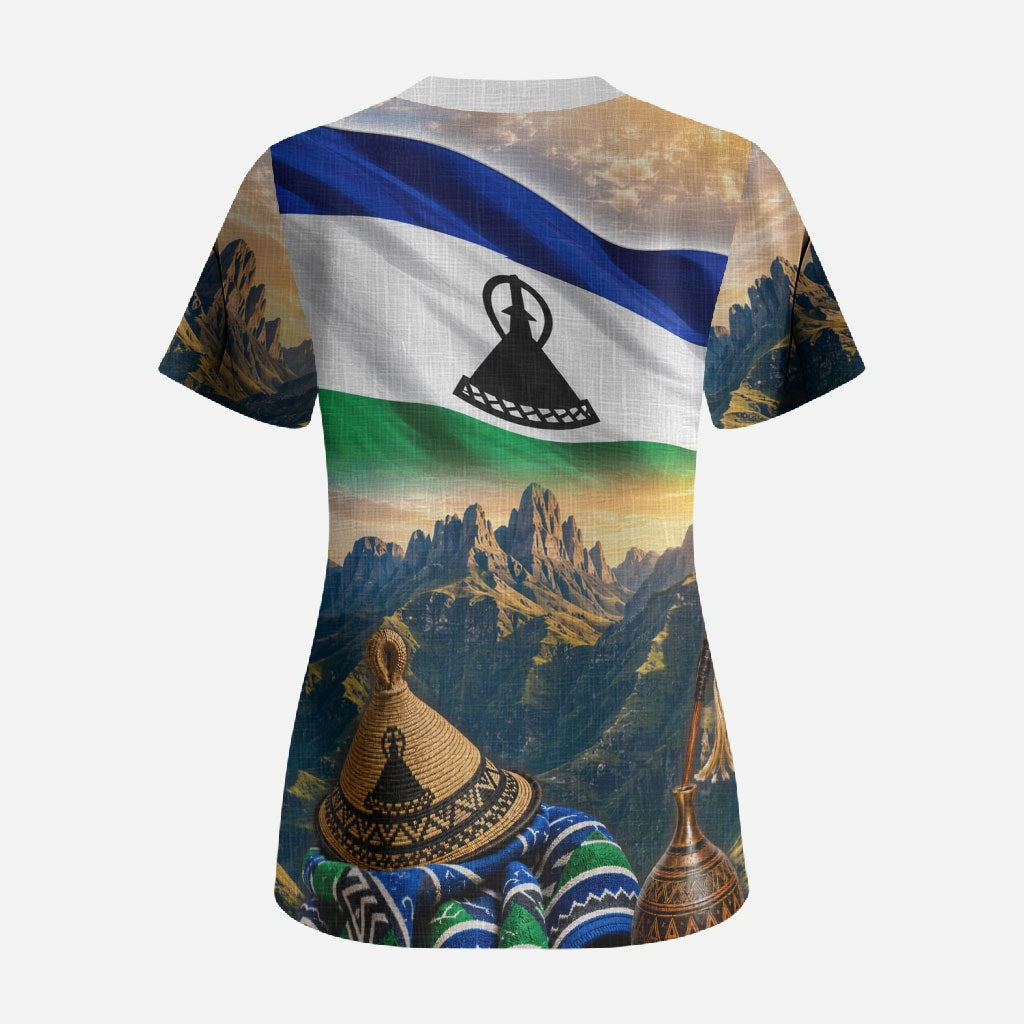 Lesotho Independence Day Scrub Top Basotho Hat Flag And Cultural Heritage