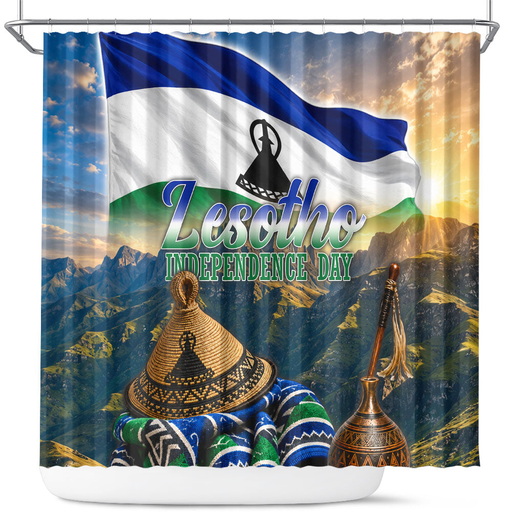 Lesotho Independence Day Shower Curtain Basotho Hat Flag And Cultural Heritage