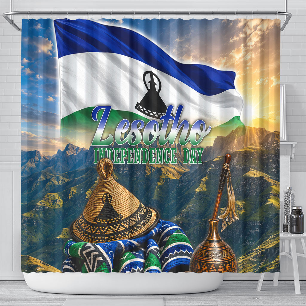 Lesotho Independence Day Shower Curtain Basotho Hat Flag And Cultural Heritage
