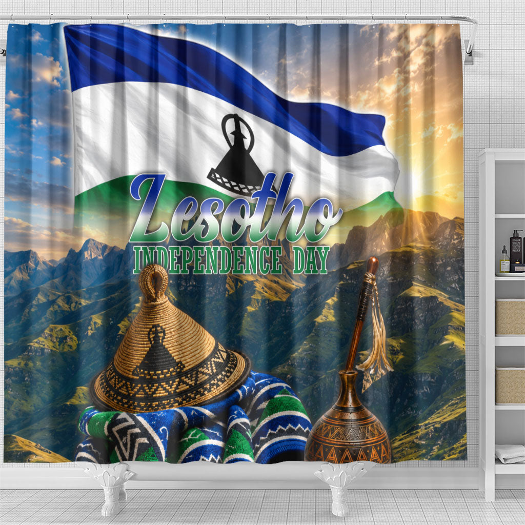 Lesotho Independence Day Shower Curtain Basotho Hat Flag And Cultural Heritage