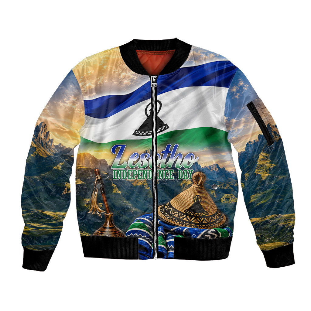 Lesotho Independence Day Sleeve Zip Bomber Jacket Basotho Hat Flag And Cultural Heritage