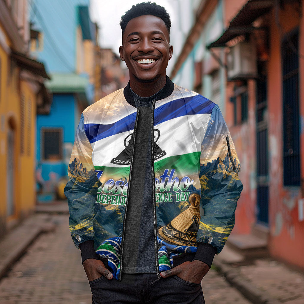 Lesotho Independence Day Sleeve Zip Bomber Jacket Basotho Hat Flag And Cultural Heritage