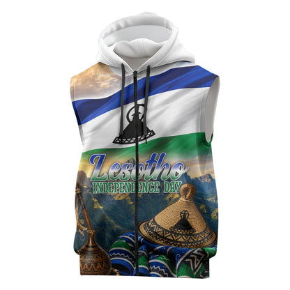 Lesotho Independence Day Sleeveless Zip Hoodie Basotho Hat Flag And Cultural Heritage