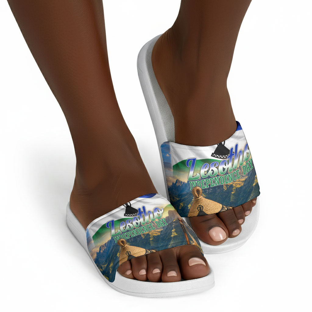 Lesotho Independence Day Slide Sandals Basotho Hat Flag And Cultural Heritage