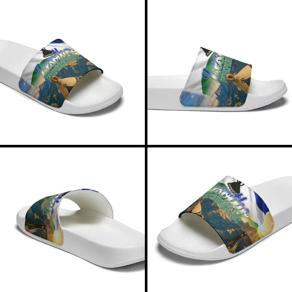 Lesotho Independence Day Slide Sandals Basotho Hat Flag And Cultural Heritage
