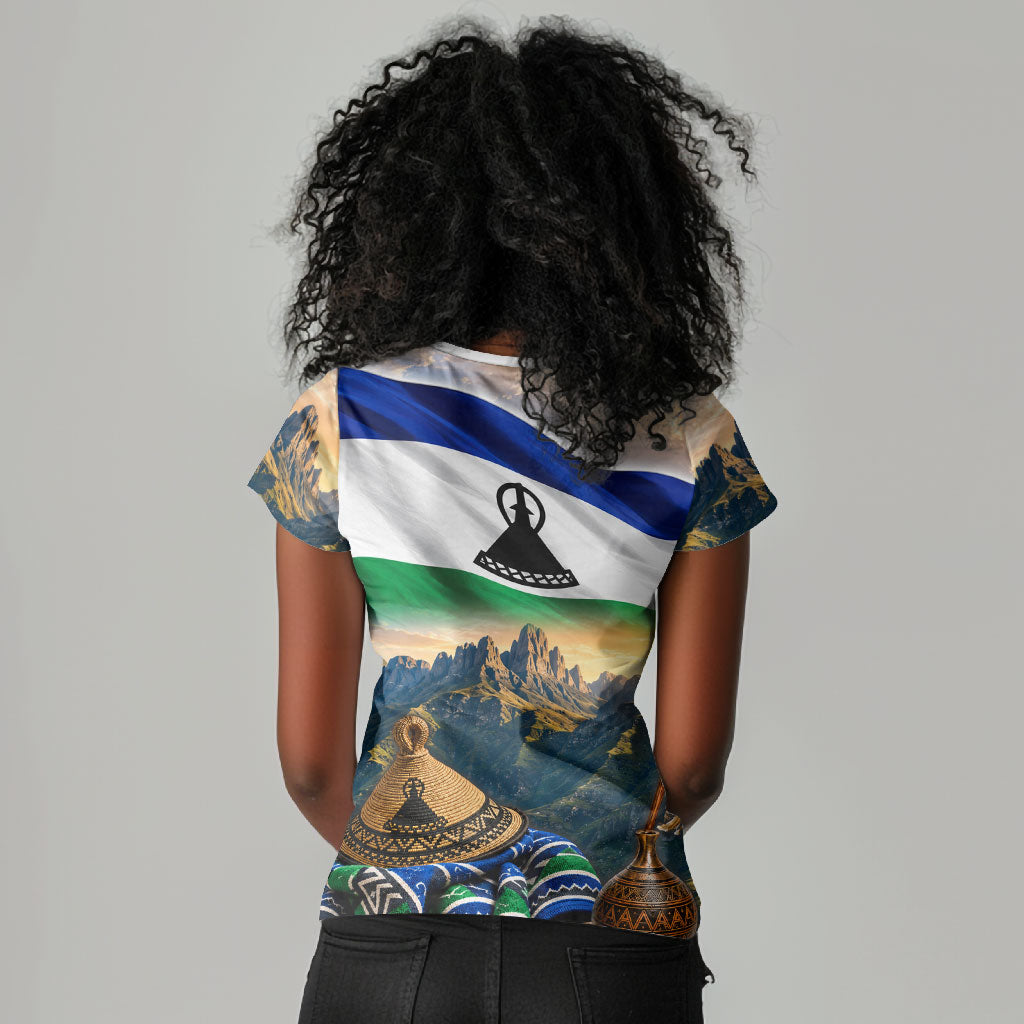Lesotho Independence Day Women V-Neck T-Shirt Basotho Hat Flag And Cultural Heritage