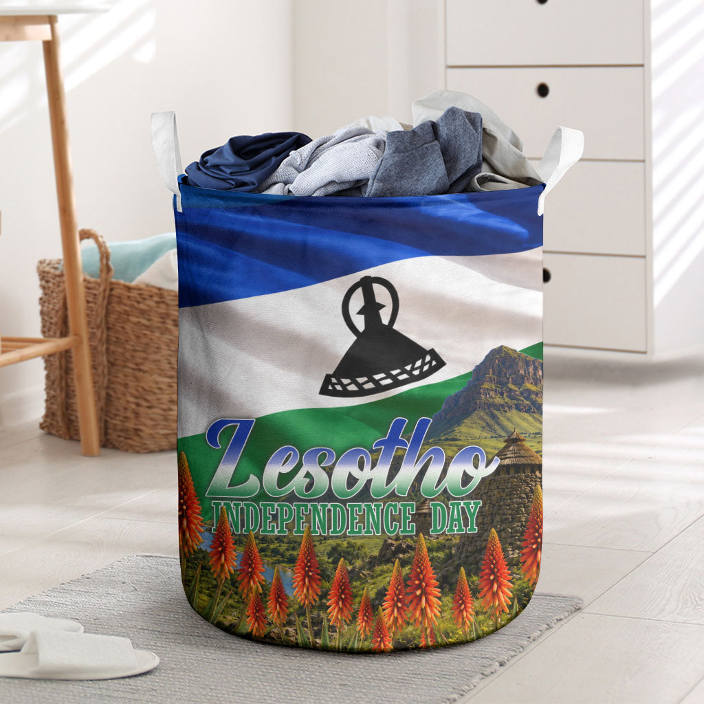 Lesotho Independence Day Laundry Basket National Flag Scenic Mountain Landscape And Floral