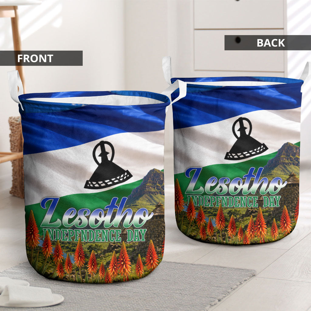 Lesotho Independence Day Laundry Basket National Flag Scenic Mountain Landscape And Floral