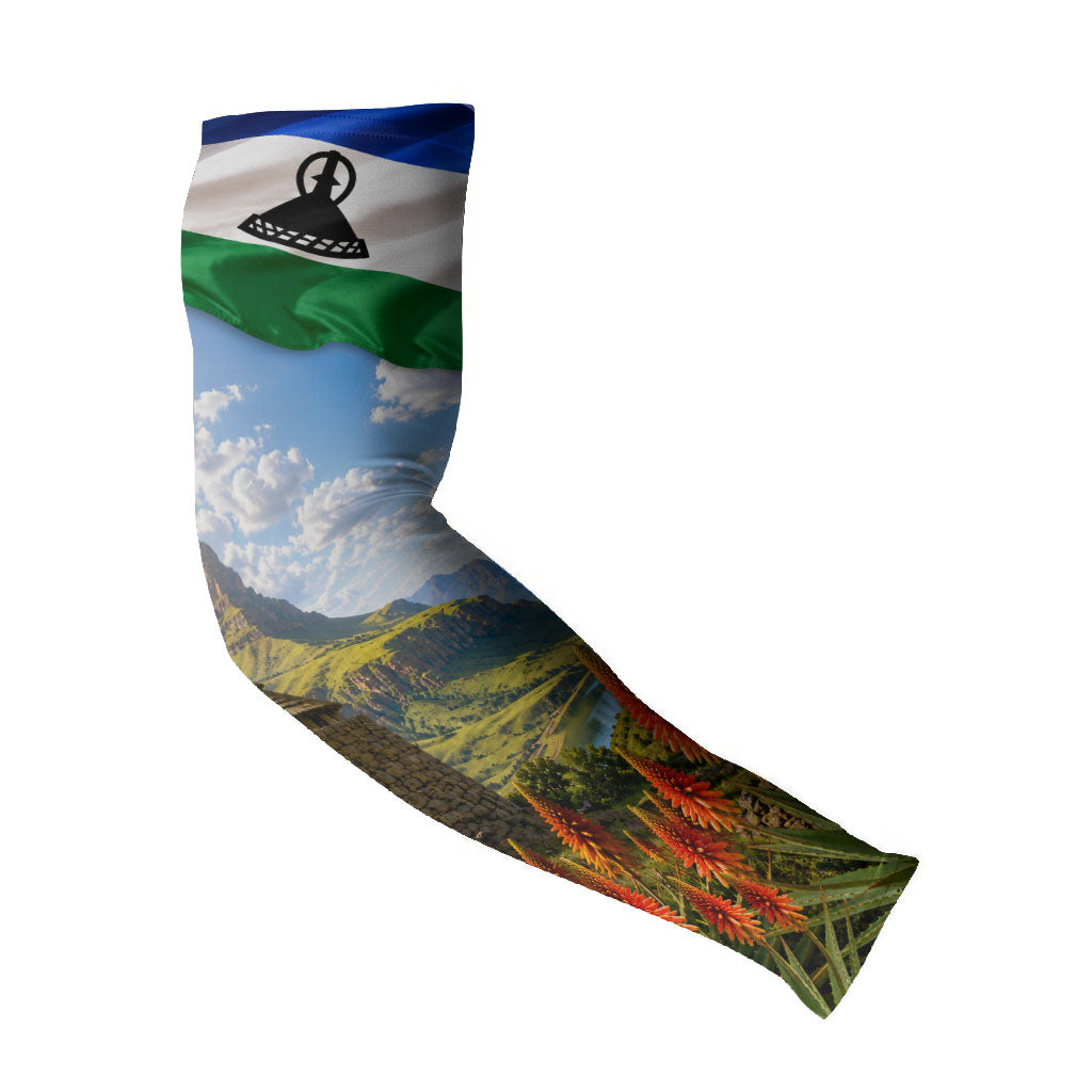 Lesotho Independence Day Arm Sleeves National Flag Scenic Mountain Landscape And Floral