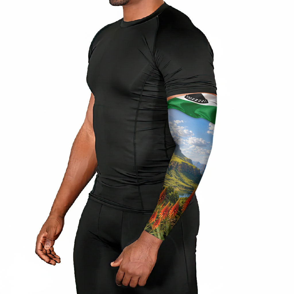 Lesotho Independence Day Arm Sleeves National Flag Scenic Mountain Landscape And Floral