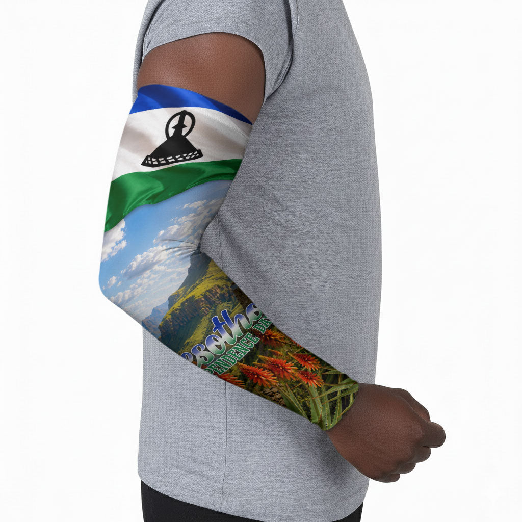 Lesotho Independence Day Arm Sleeves National Flag Scenic Mountain Landscape And Floral
