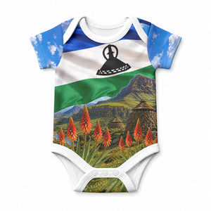 Lesotho Independence Day Baby Onesie National Flag Scenic Mountain Landscape And Floral
