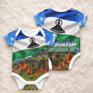 Lesotho Independence Day Baby Onesie National Flag Scenic Mountain Landscape And Floral