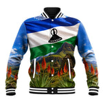 Lesotho Independence Day Baseball Jacket National Flag Scenic Mountain Landscape And Floral