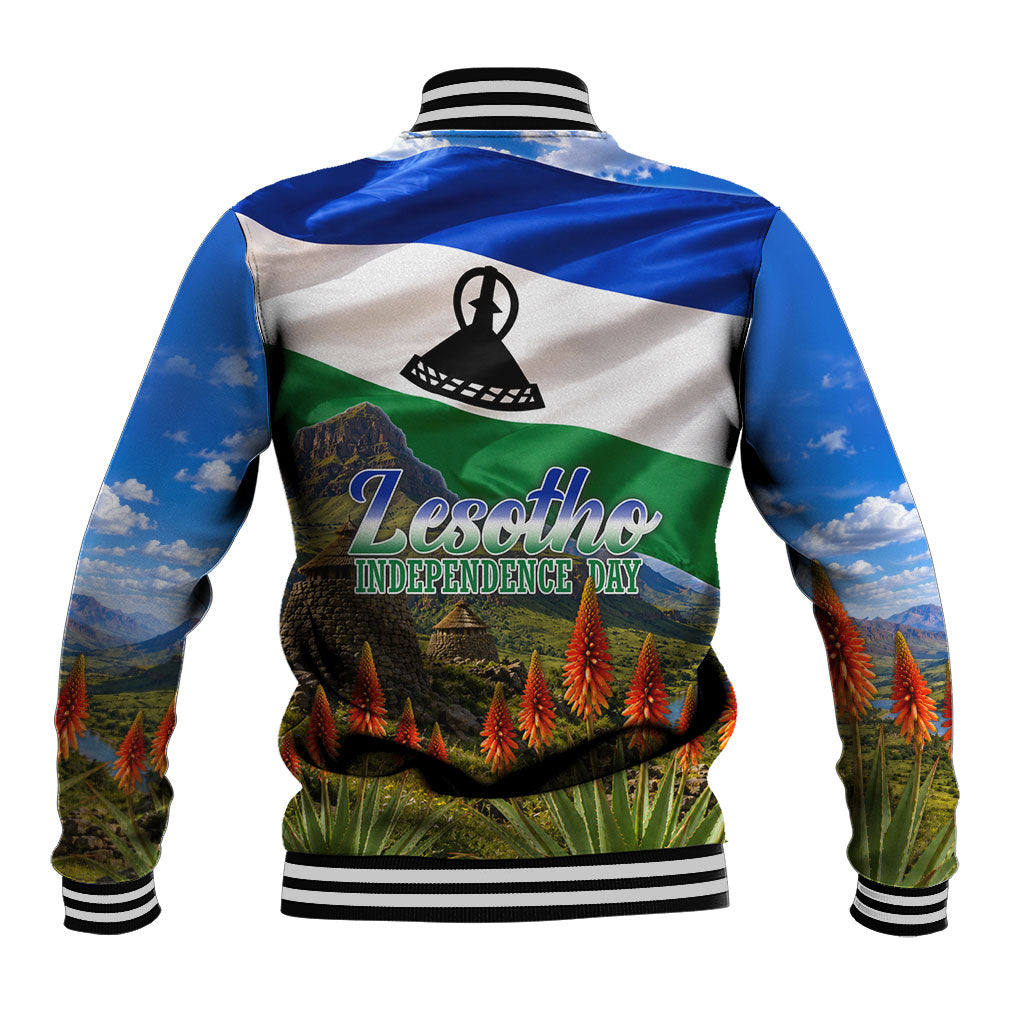 Lesotho Independence Day Baseball Jacket National Flag Scenic Mountain Landscape And Floral