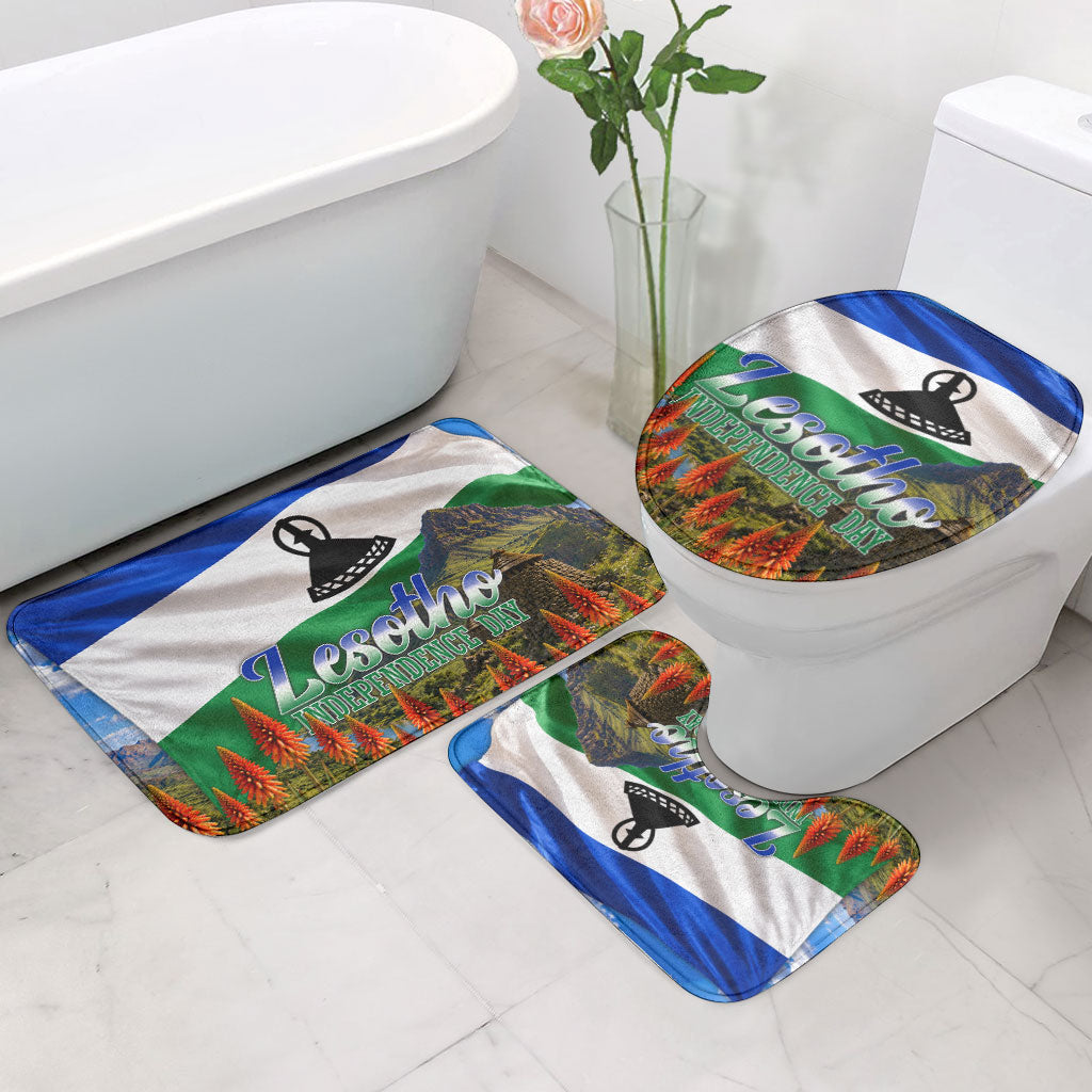 Lesotho Independence Day Bathroom Set National Flag Scenic Mountain Landscape And Floral
