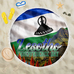 Lesotho Independence Day Beach Blanket National Flag Scenic Mountain Landscape And Floral