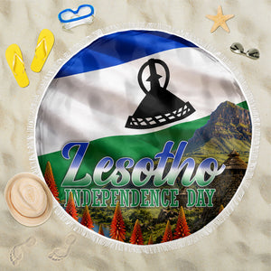 Lesotho Independence Day Beach Blanket National Flag Scenic Mountain Landscape And Floral