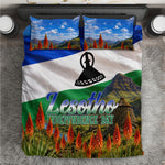 Lesotho Independence Day Bedding Set National Flag Scenic Mountain Landscape And Floral