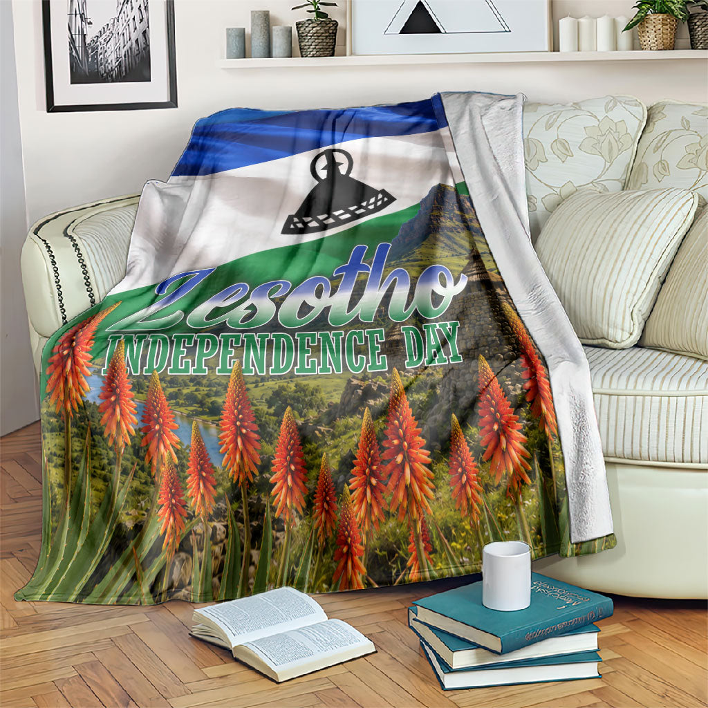 Lesotho Independence Day Blanket National Flag Scenic Mountain Landscape And Floral