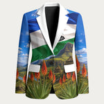 Lesotho Independence Day Blazer National Flag Scenic Mountain Landscape And Floral
