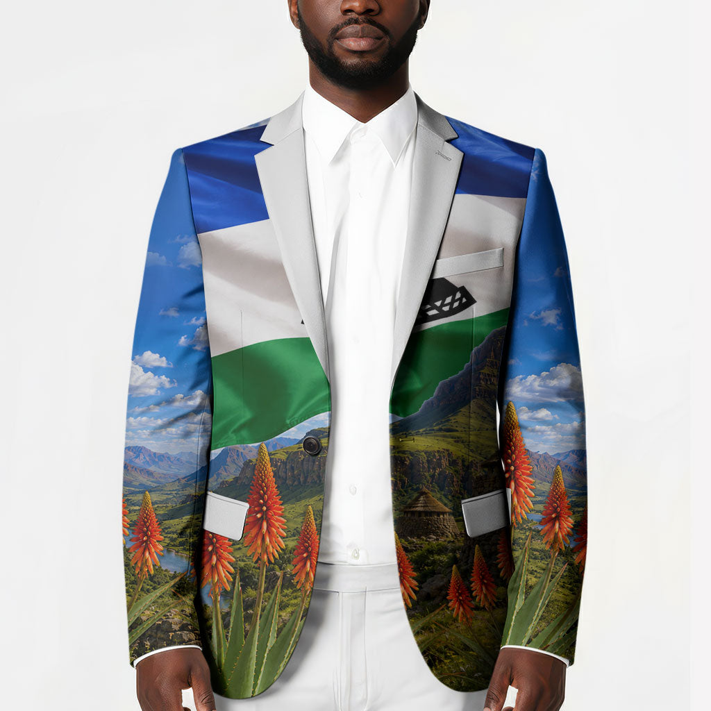 Lesotho Independence Day Blazer National Flag Scenic Mountain Landscape And Floral