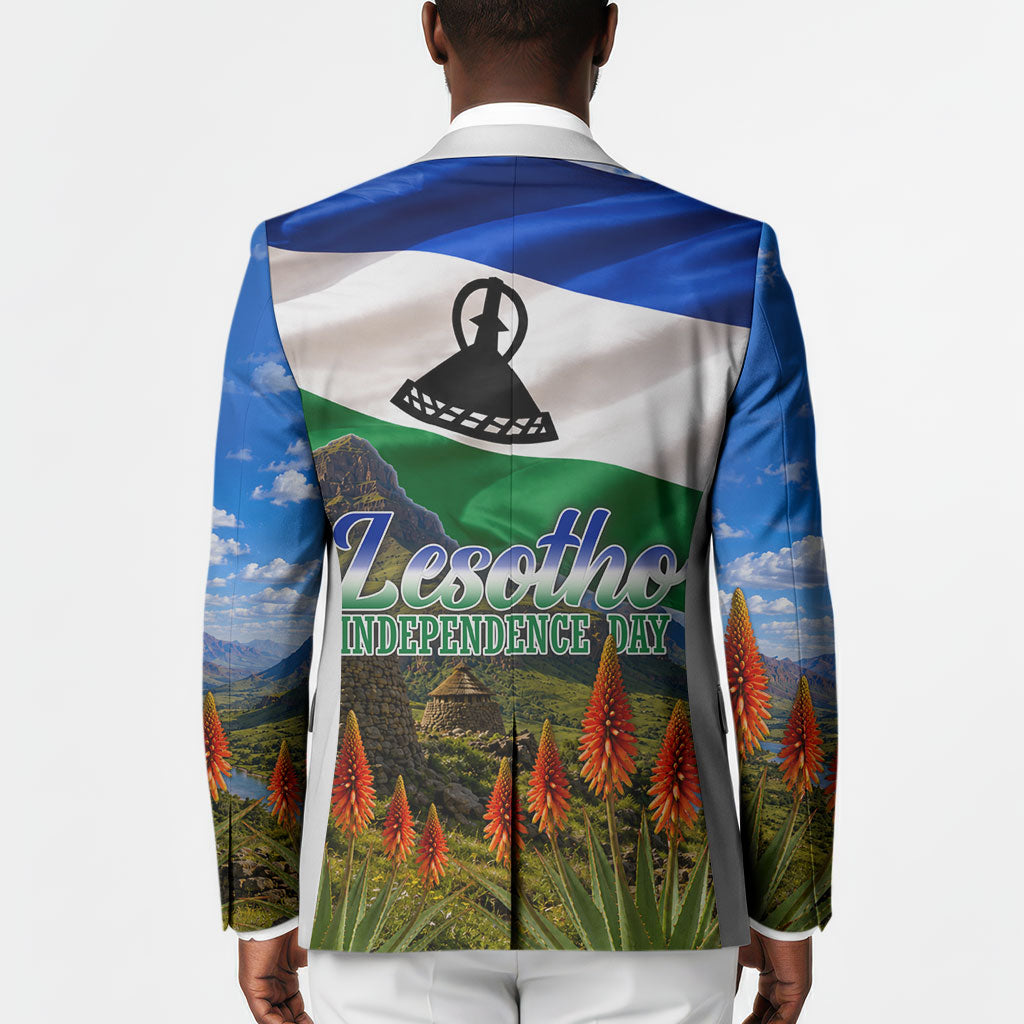 Lesotho Independence Day Blazer National Flag Scenic Mountain Landscape And Floral