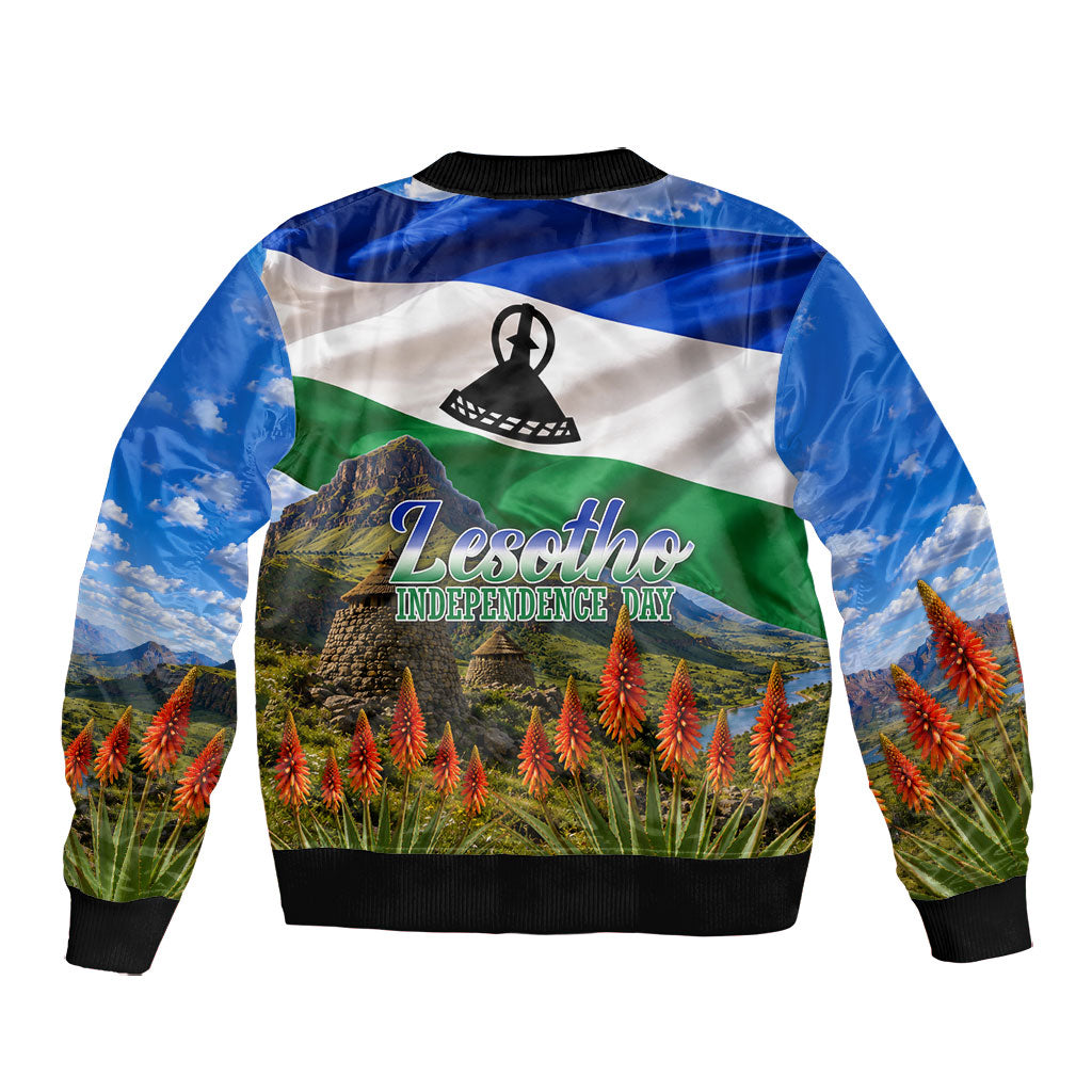 Lesotho Independence Day Bomber Jacket National Flag Scenic Mountain Landscape And Floral