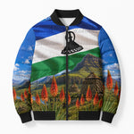 Lesotho Independence Day Bomber Puffer Jacket National Flag Scenic Mountain Landscape And Floral