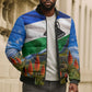Lesotho Independence Day Bomber Puffer Jacket National Flag Scenic Mountain Landscape And Floral