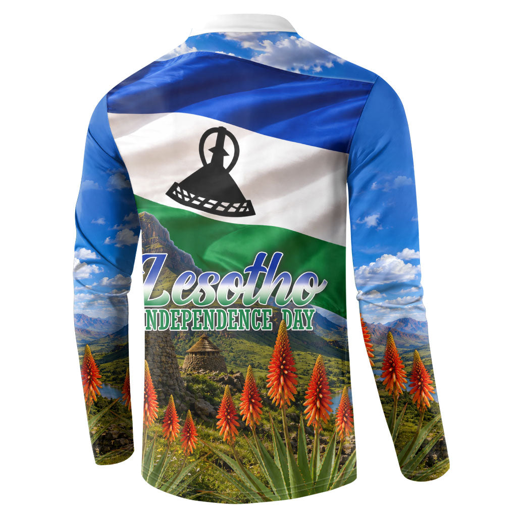 Lesotho Independence Day Button Sweatshirt National Flag Scenic Mountain Landscape And Floral