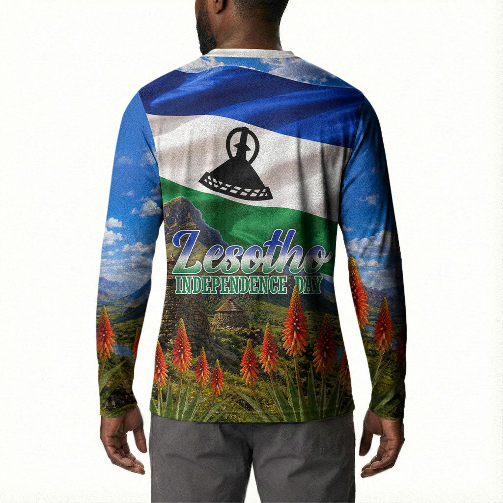 Lesotho Independence Day Button Sweatshirt National Flag Scenic Mountain Landscape And Floral