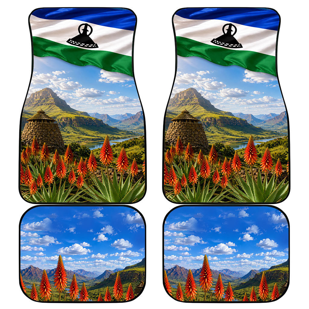 Lesotho Independence Day Car Mats National Flag Scenic Mountain Landscape And Floral